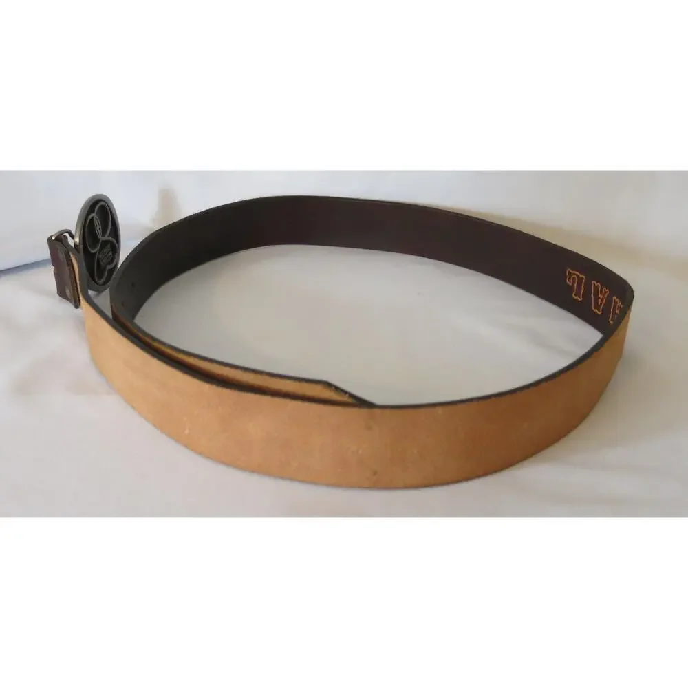 Men's Leather Belt L/XL* Personalized HAL Religious Marriage Silver Buckle Brown
